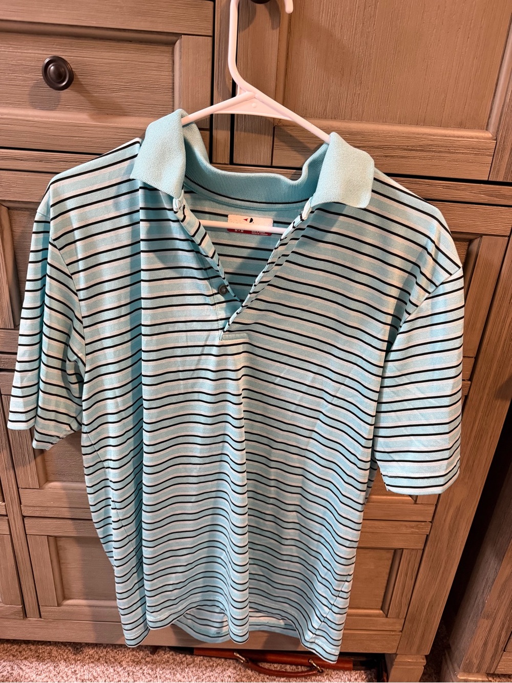 Grand Slam Men's Aqua Striped Polo with Navy Accents